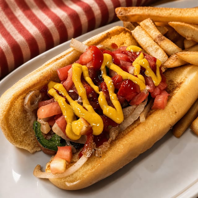 MEXICAN HOT DOG (1) WITH FRIES.